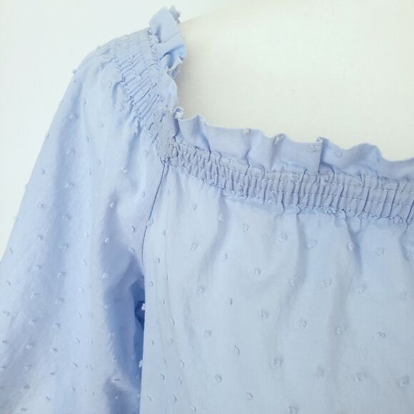 H&M Top Womens 4 Blue Swiss Dot Peasant Blouse Boho Cottagecore Kawaii Cute Twee - Picture 6 of 13